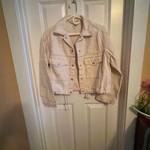 Weekday Oversized Taupe denim jacket with front draw string